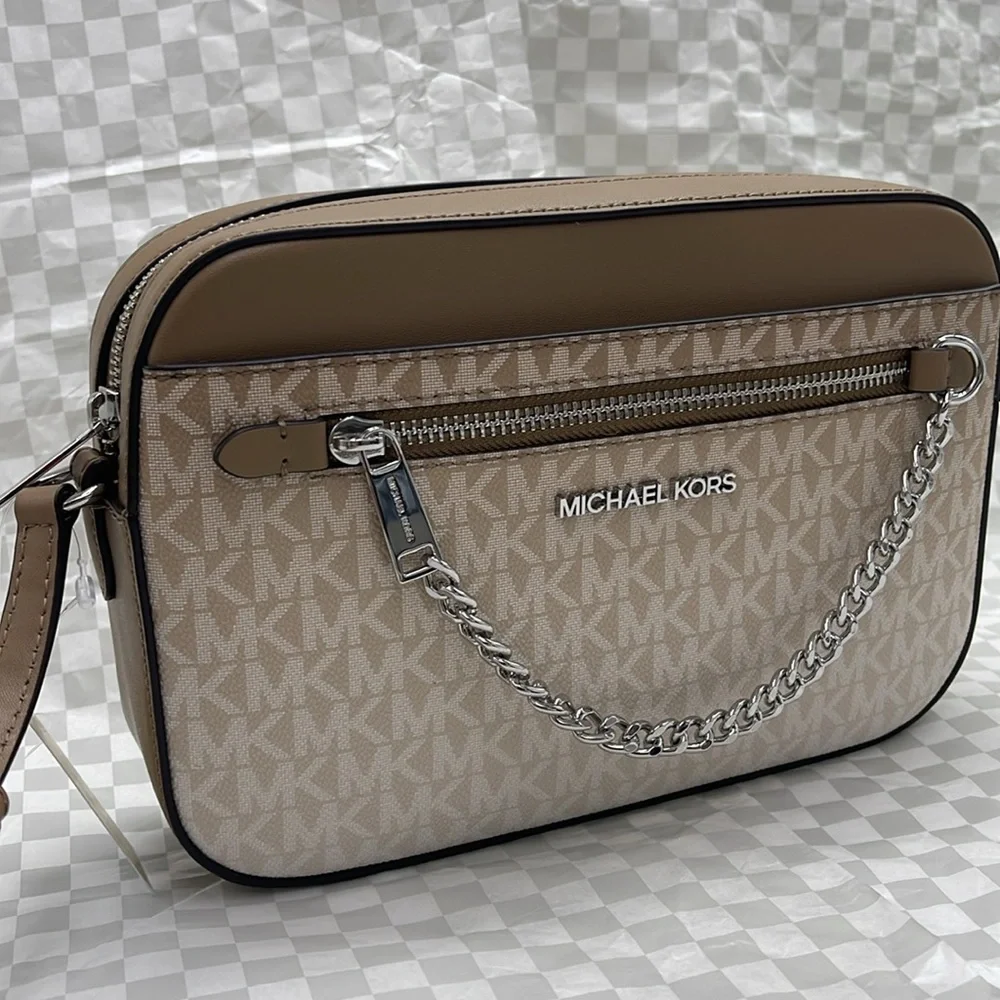 MICHAEL KORS Jet Set Lg Ombré Signature Logo EW Crossbody East West  Husk  NWT